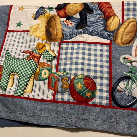 Handmade Baby/Toddler Crib Blanket  Blue With Teddy Bear, Bunnies, Toy, Sailboat - Picture 3 of 14